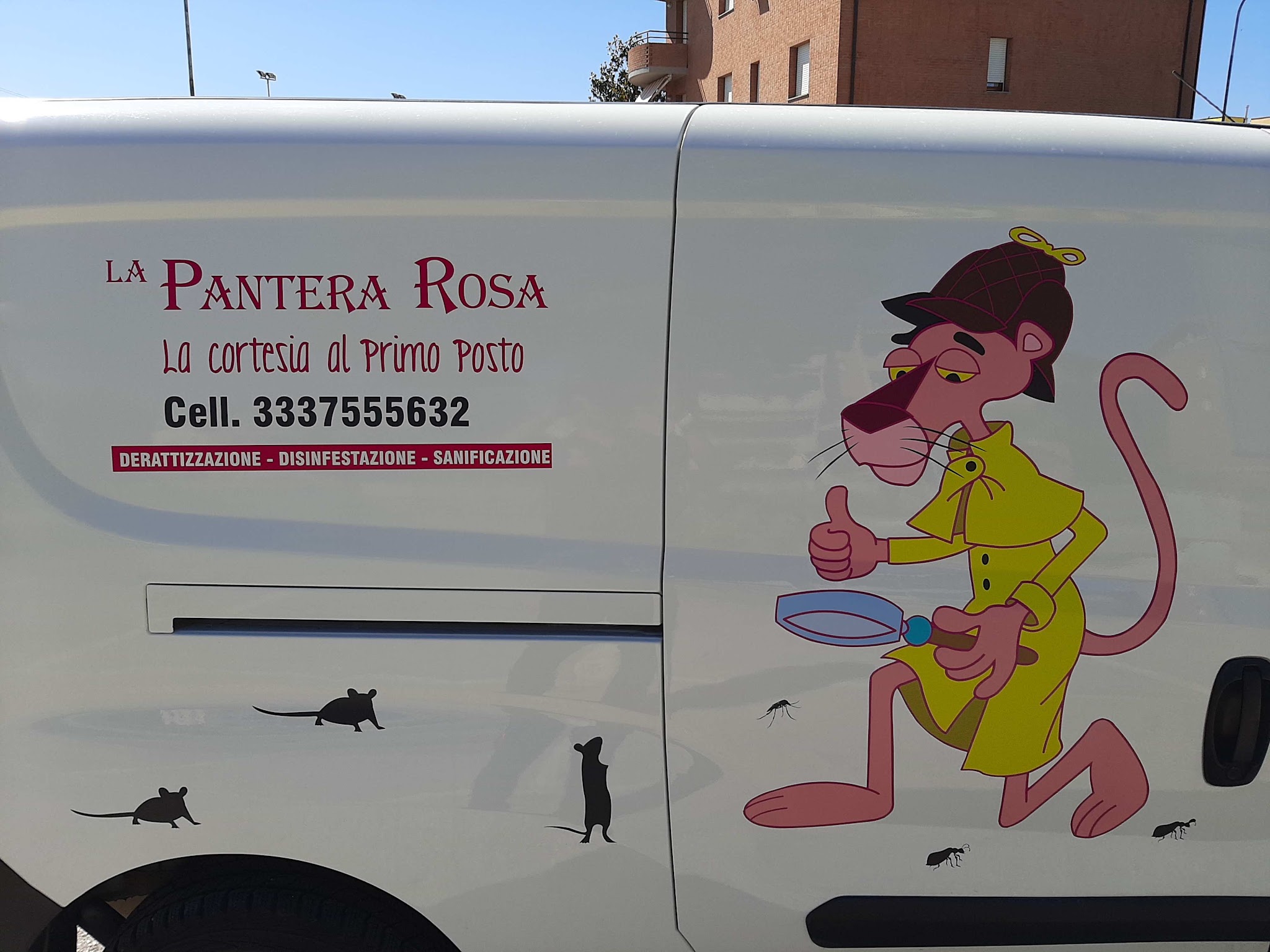 Furgone La Pantera Rosa con logo, telefono e servizi